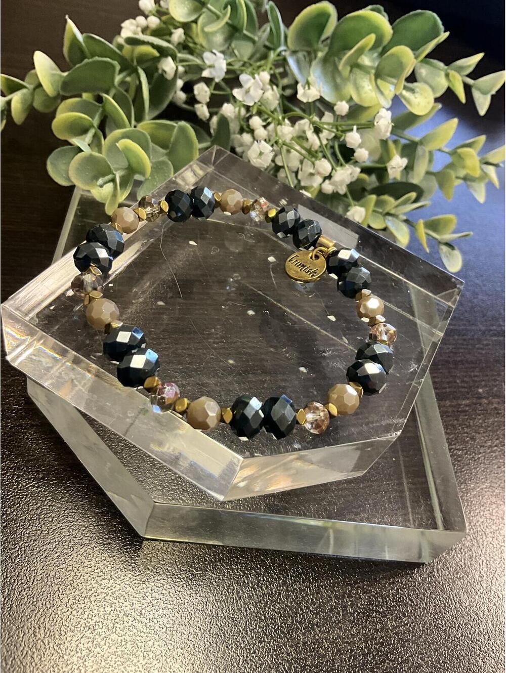 Erimish Black & Tan Faceted Bead Bracelet